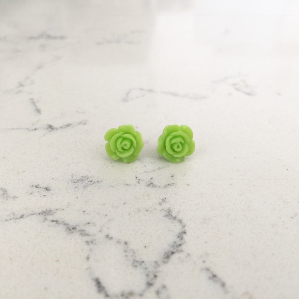 Green Rose Stud Earrings